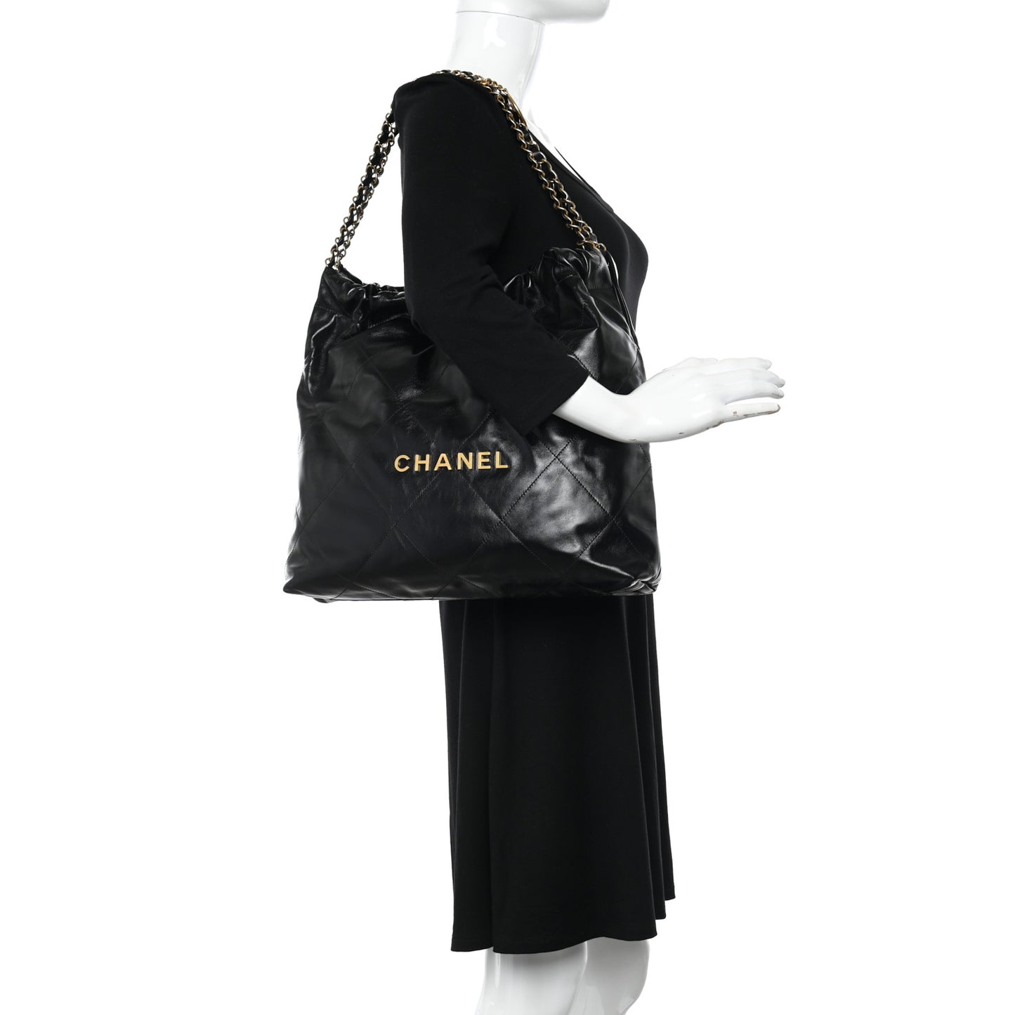 Shiny Calfskin Quilted Chanel 22 Black