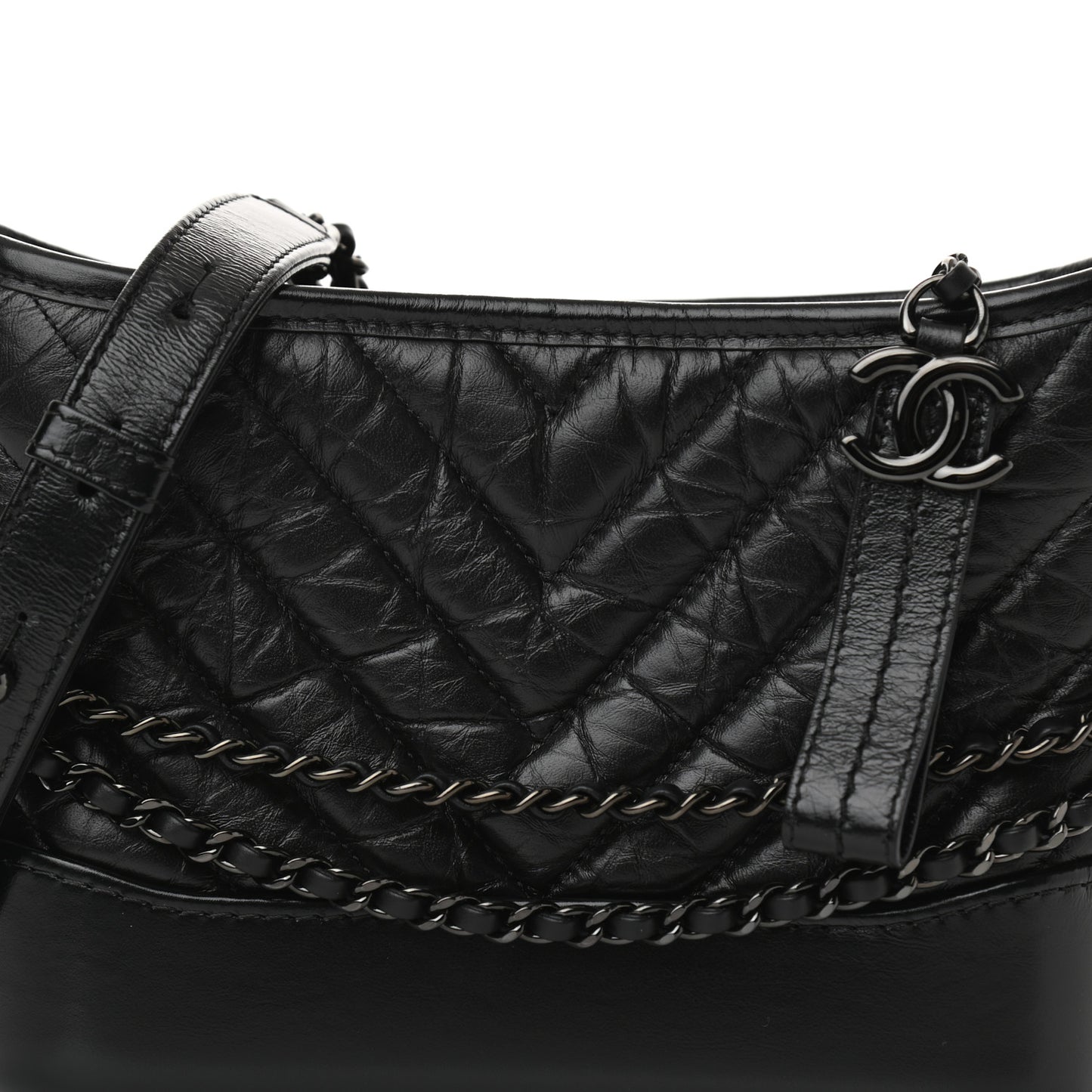 Aged Calfskin Chevron Quilted Small Gabrielle Hobo So Black