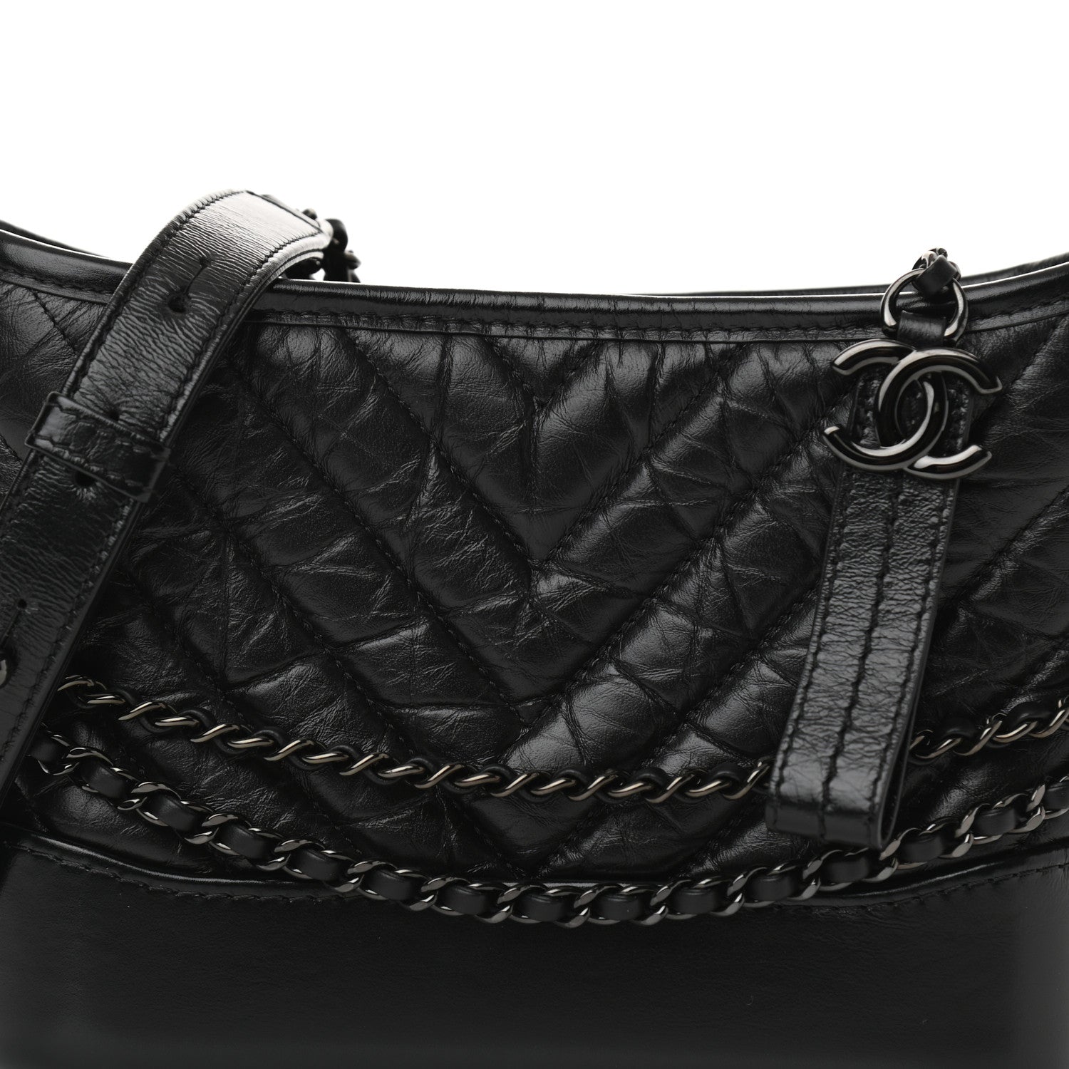 Chanel Aged Calfskin Chevron Quilted Small Gabrielle Hobo So Black 8 of 9