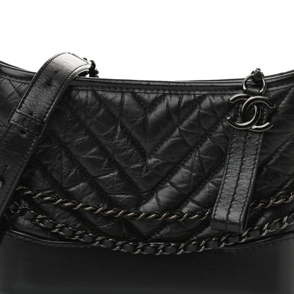 Chanel Aged Calfskin Chevron Quilted Small Gabrielle Hobo So Black 8 of 9