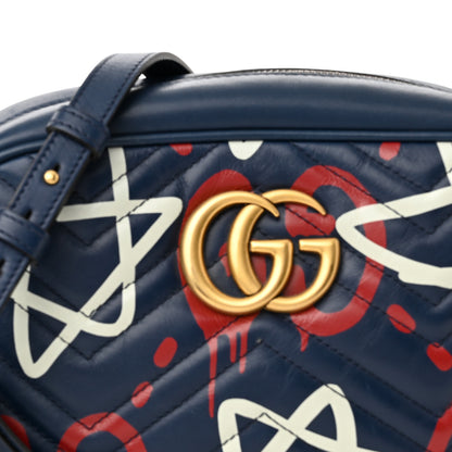 Gucci Calfskin Matelasse GucciGhost Small GG Marmont Chain Shoulder Bag Blue Agata Hibiscus Red 8 of 10