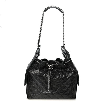 Chanel Shiny Crumpled Calfskin Quilted Medium Chanel 25 Handbag Black 1 of 11