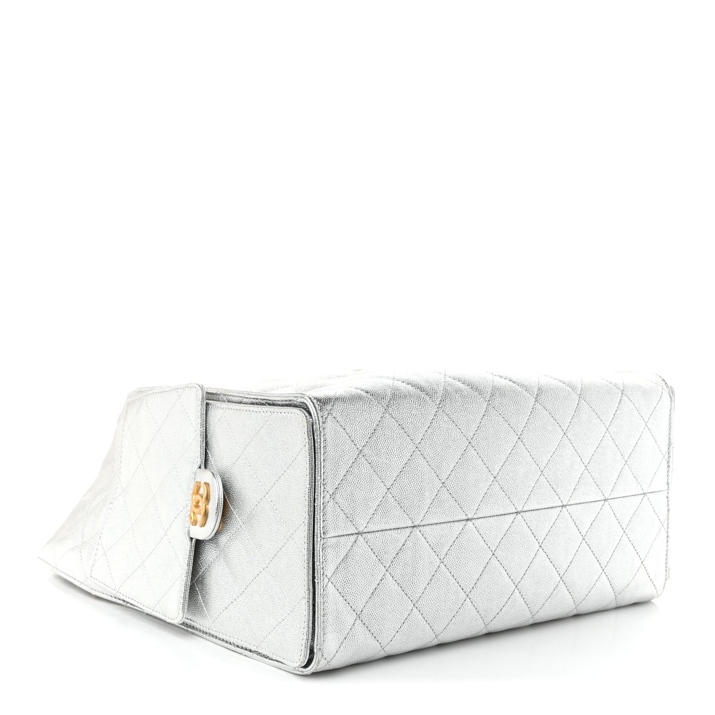 Metallic Caviar Quilted Medium Chanel 25 Handbag Silver