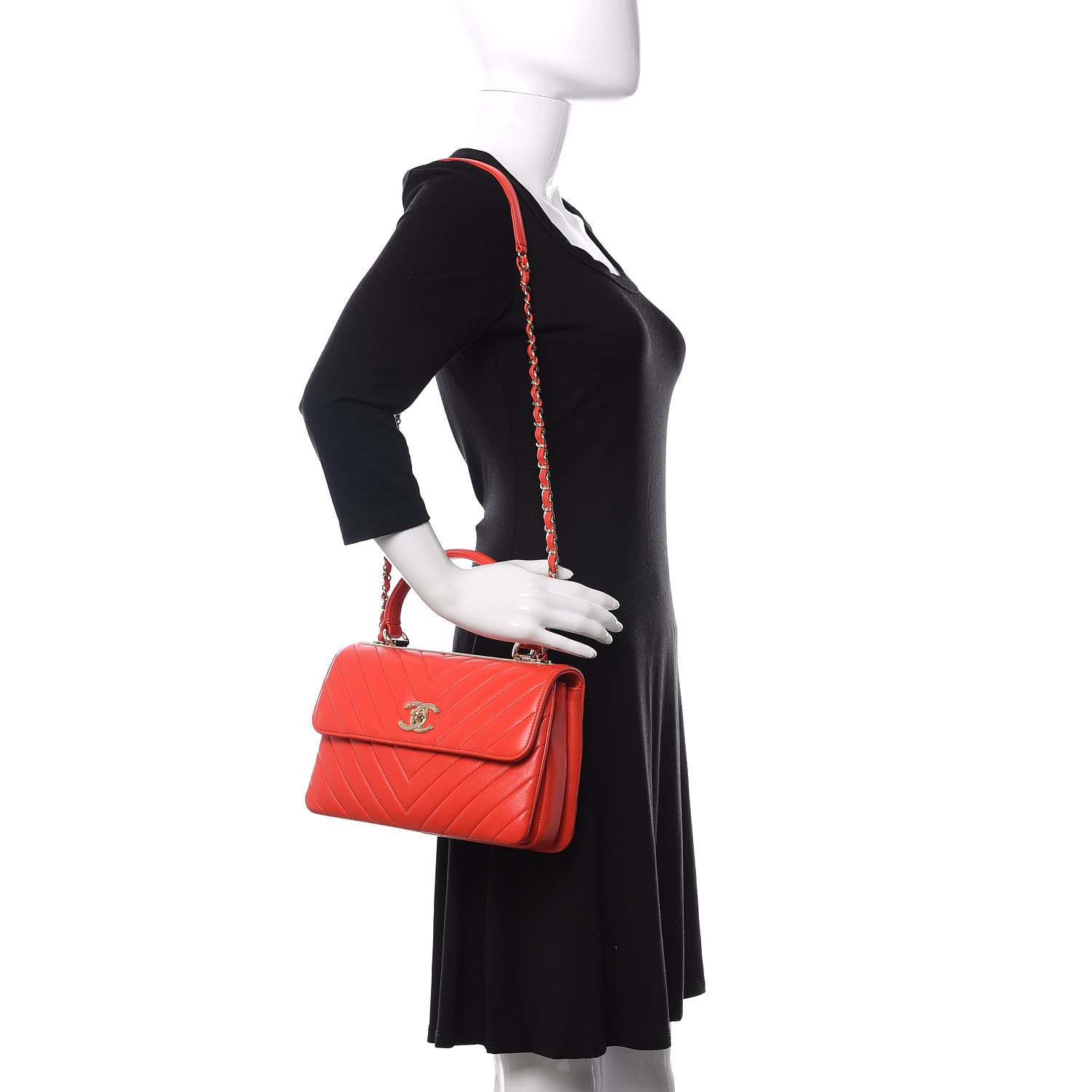 Chanel Lambskin Chevron Quilted Small Trendy CC Dual Handle Flap Bag Red 2 of 12