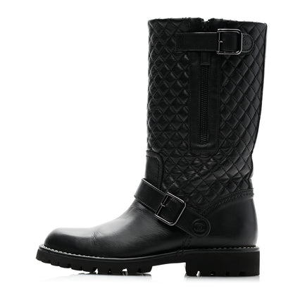 Chanel Calfskin Quilted Biker Boots 37 Black 1 of 11