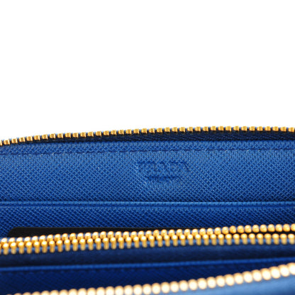 Prada Saffiano Stripe Zip Around Wallet Azzurro Bluette 7 of 8