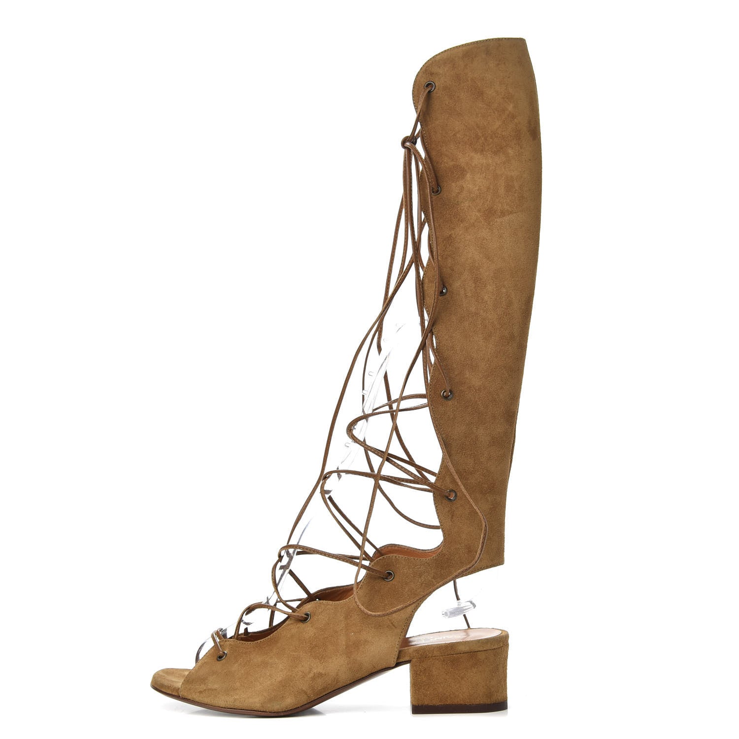 Saint Laurent Suede Babies Knee High Gladiator Sandals 35 Tan 1 of 7