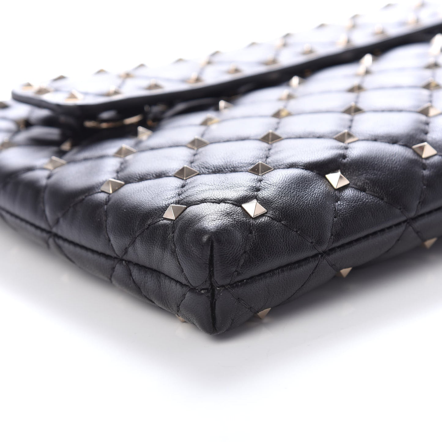 Nappa Rockstud Spike Side Slip Zip Clutch Black