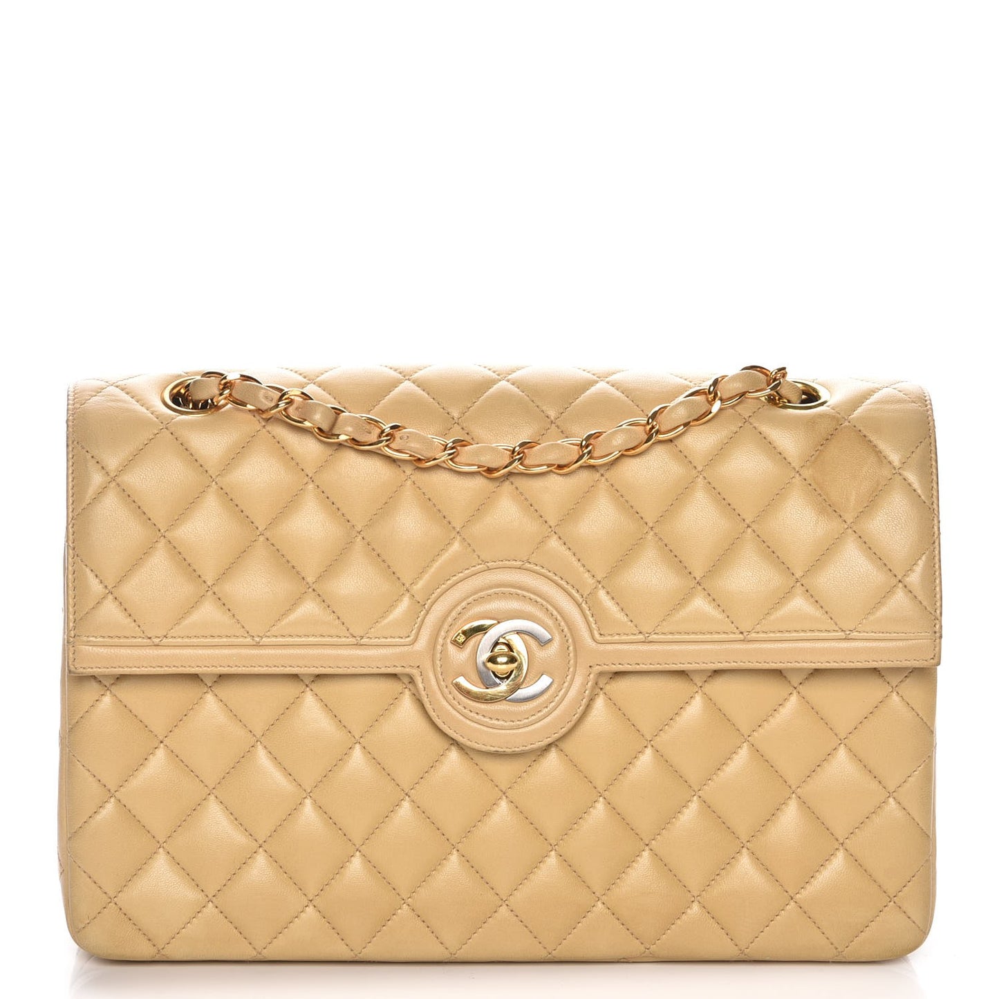 Lambskin Quilted Medium Single Flap Beige