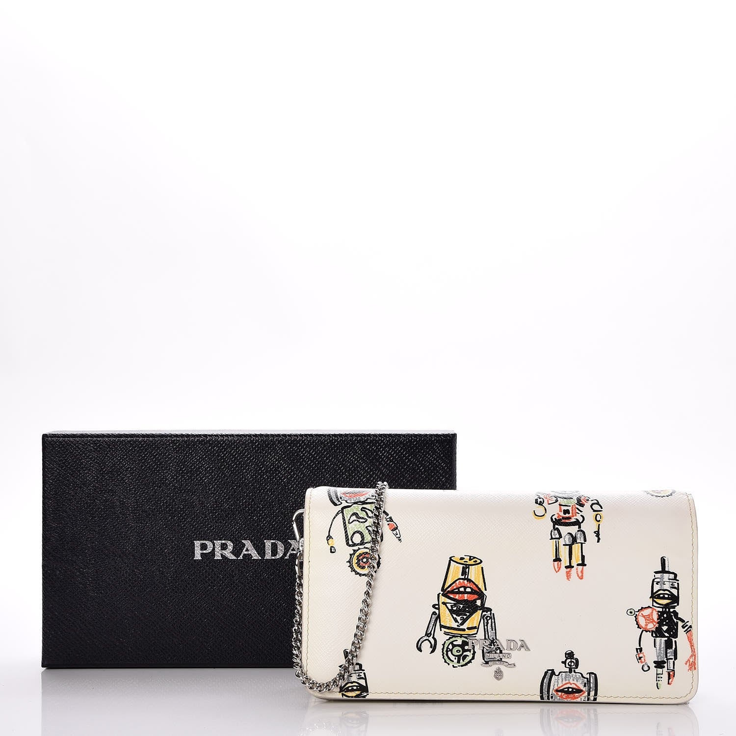 Prada Saffiano Robot Chain Wallet White 8 of 8