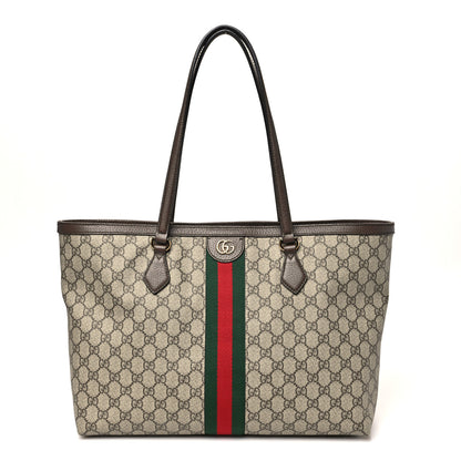 Gucci GG Supreme Monogram Textured Calfskin Web Medium Ophidia Shopping Tote Beige Ebony New Acero 1 of 10