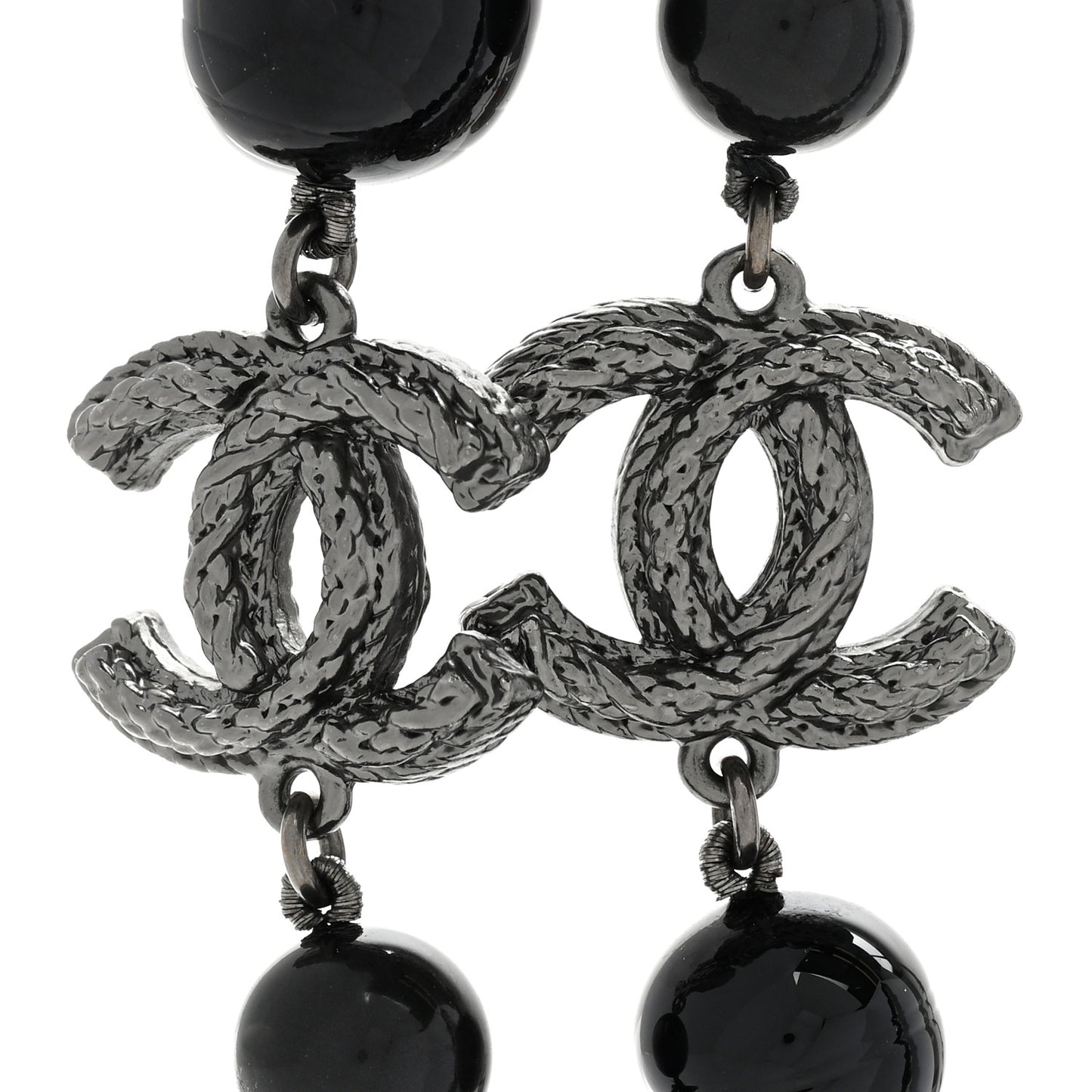 Ruthenium Pearl Beaded CC Long Necklace Black