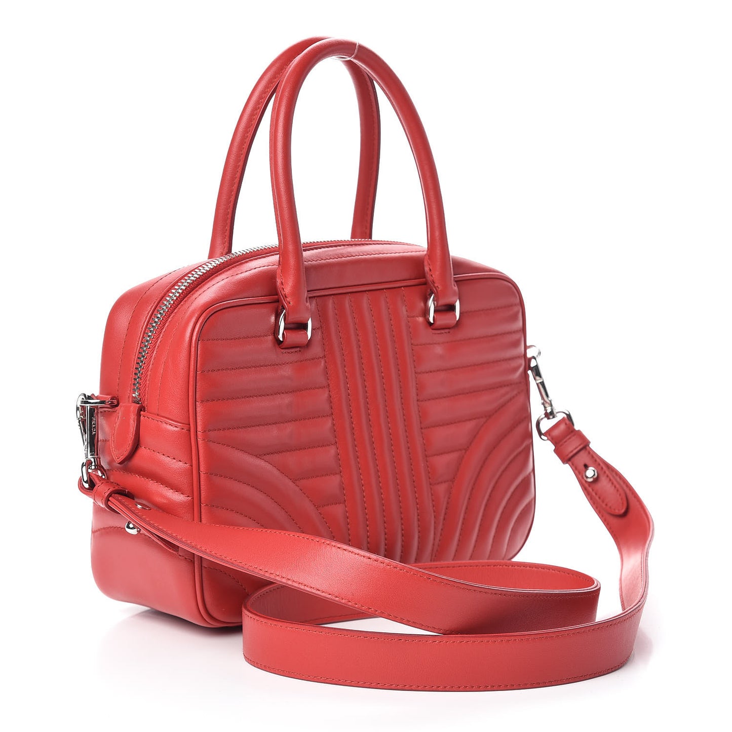 Soft Calfskin Impunture Diagramme Top Handle Crossbody Bag Rosso