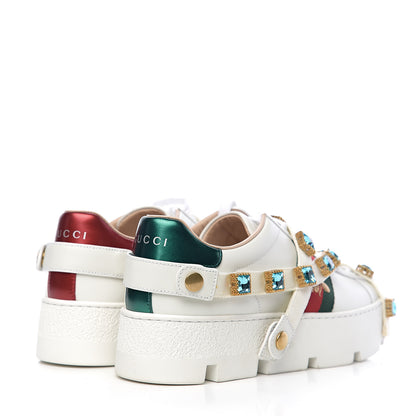 Gucci Calfskin Removable Crystals Bee Embroidered Ace Platform Sneakers 37.5 White 4 of 11