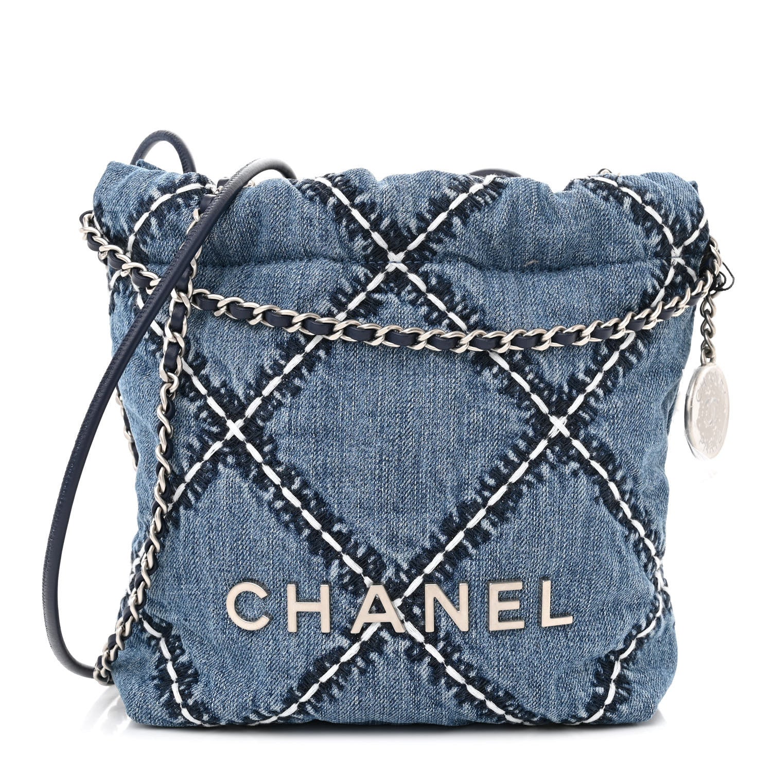 Chanel Denim Stitched Quilted Mini Chanel 22 Blue 1 of 11