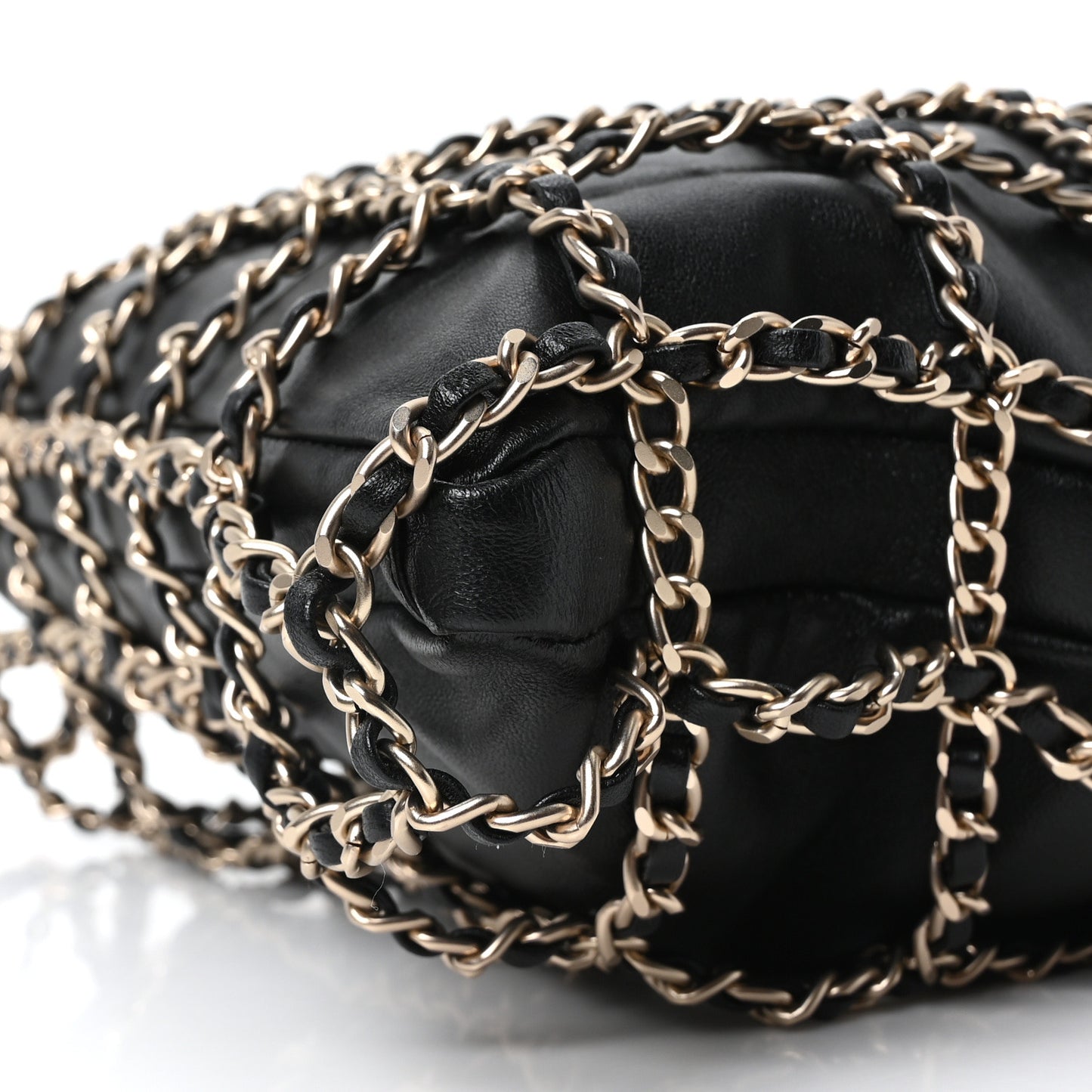 Lambskin Large Shopping Chain Tote Black