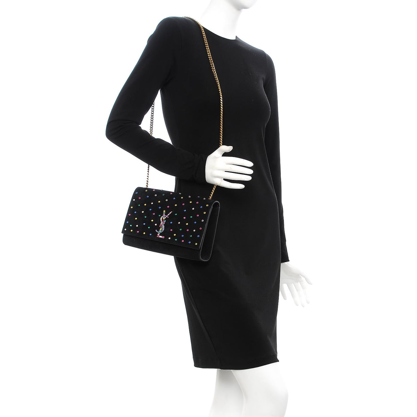 Suede Crystal Medium Classic Monogram Kate Satchel Nero Black