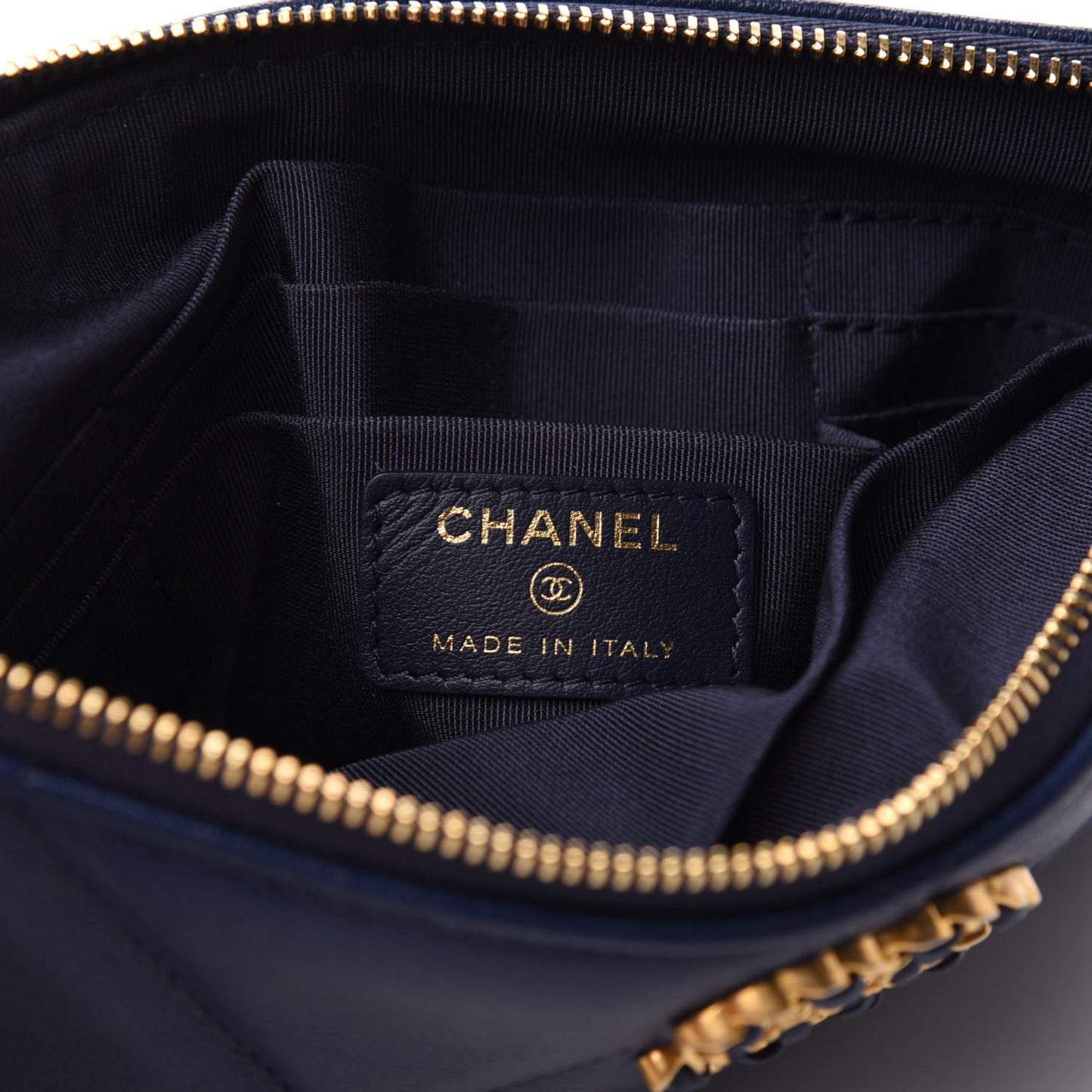 Lambskin Quilted Small Chanel 19 Pouch Navy