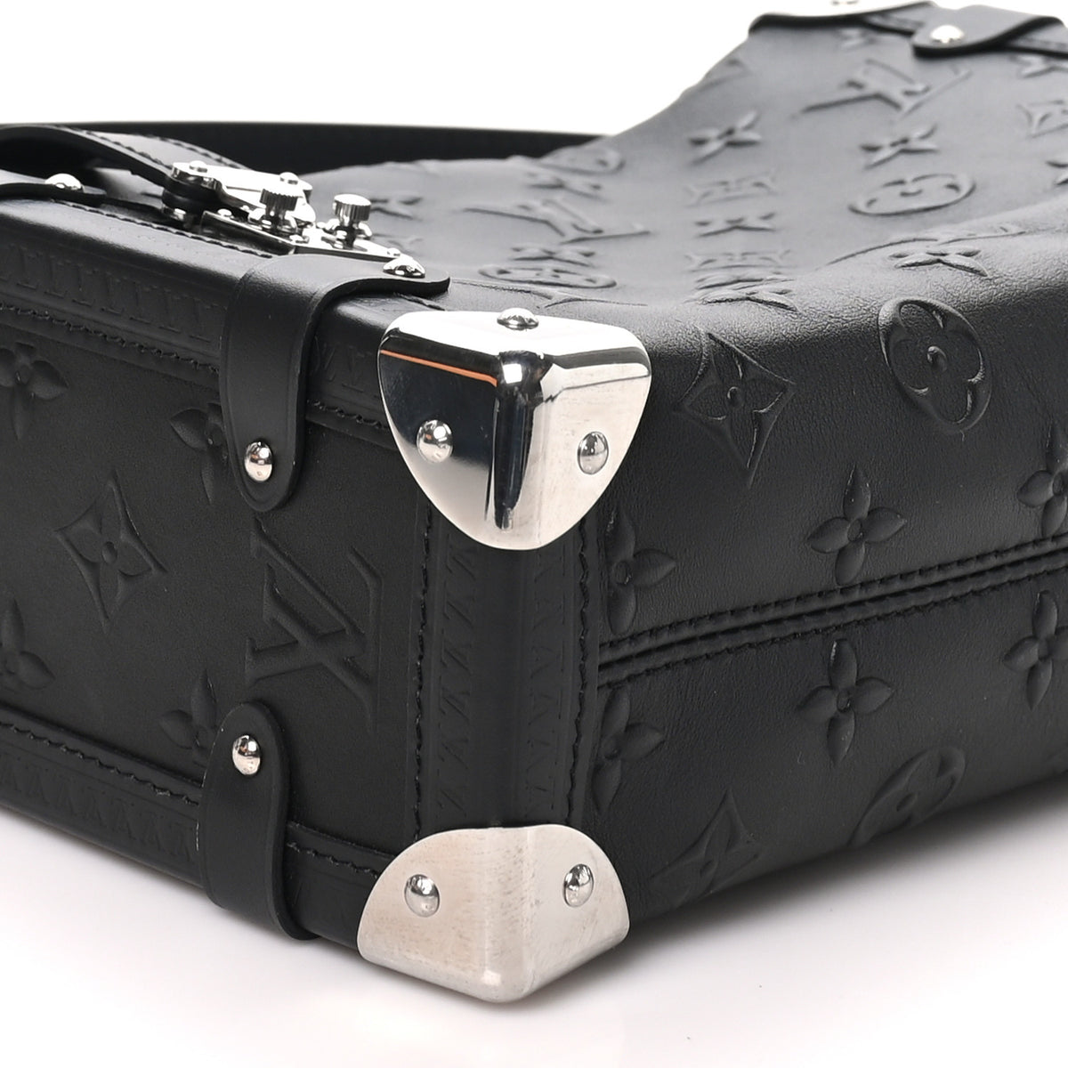 Calfskin Debossed Monogram Side Trunk Black
