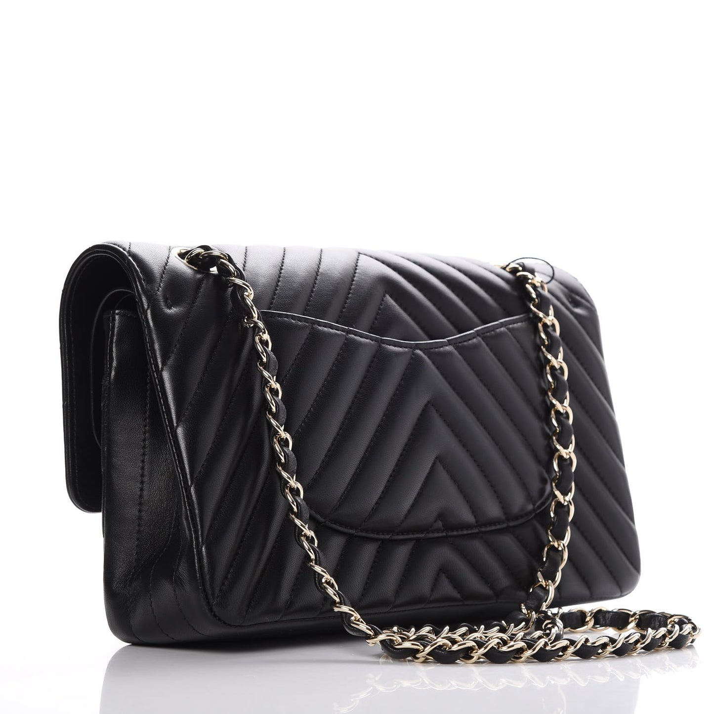 Lambskin Chevron Quilted Medium Double Flap Black