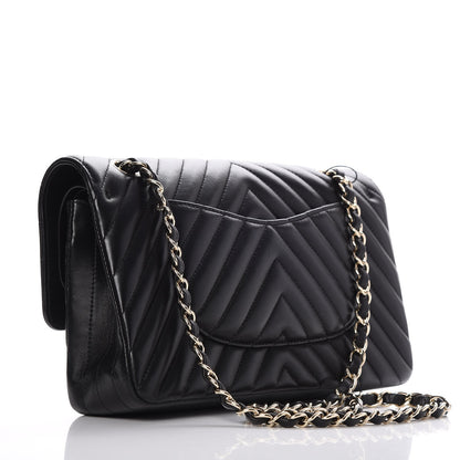 Chanel Lambskin Chevron Quilted Medium Double Flap Black 3 of 11