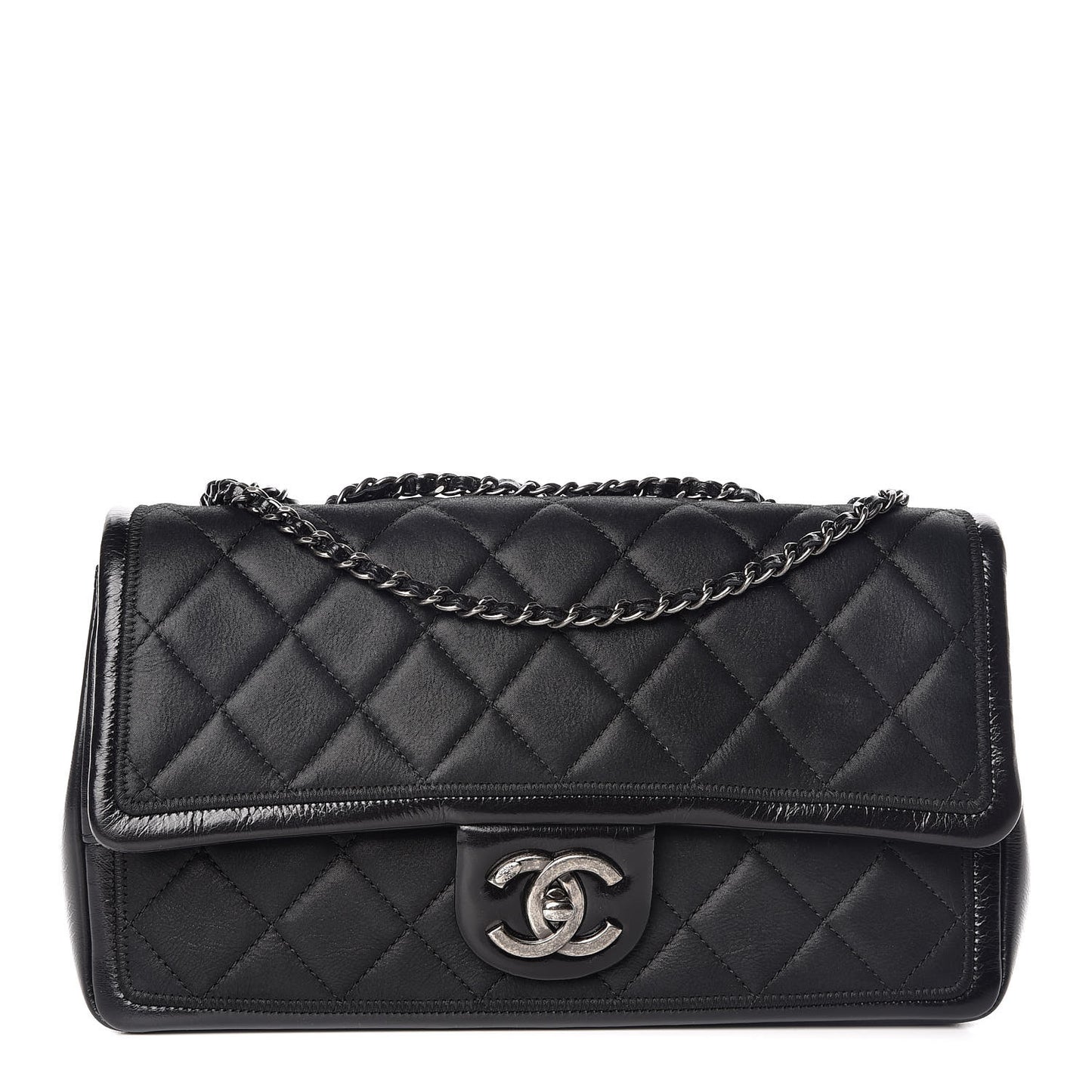 Iridescent Calfskin Flap Black