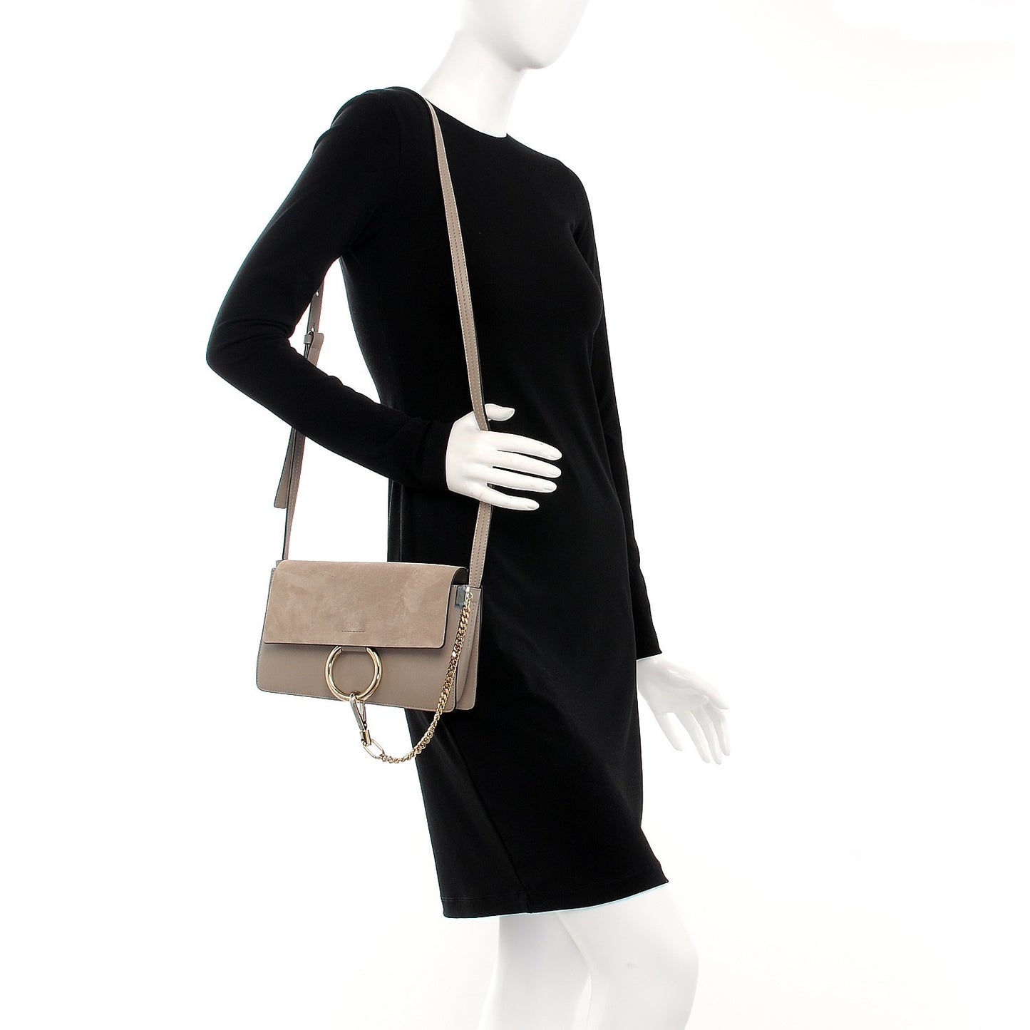Suede Calfskin Small Faye Shoulder Bag Motty Grey