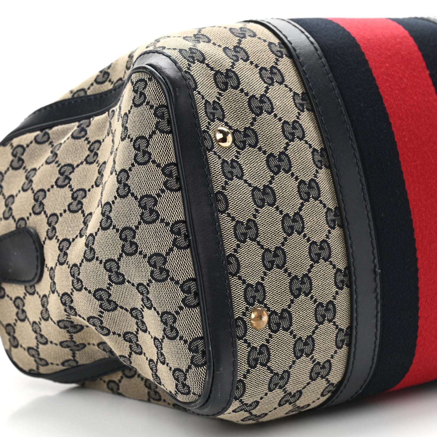 Monogram Selleria Calfskin Vintage Web Medium Boston Beige Blue