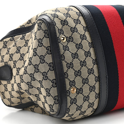 Gucci Monogram Selleria Calfskin Vintage Web Medium Boston Beige Blue 9 of 10