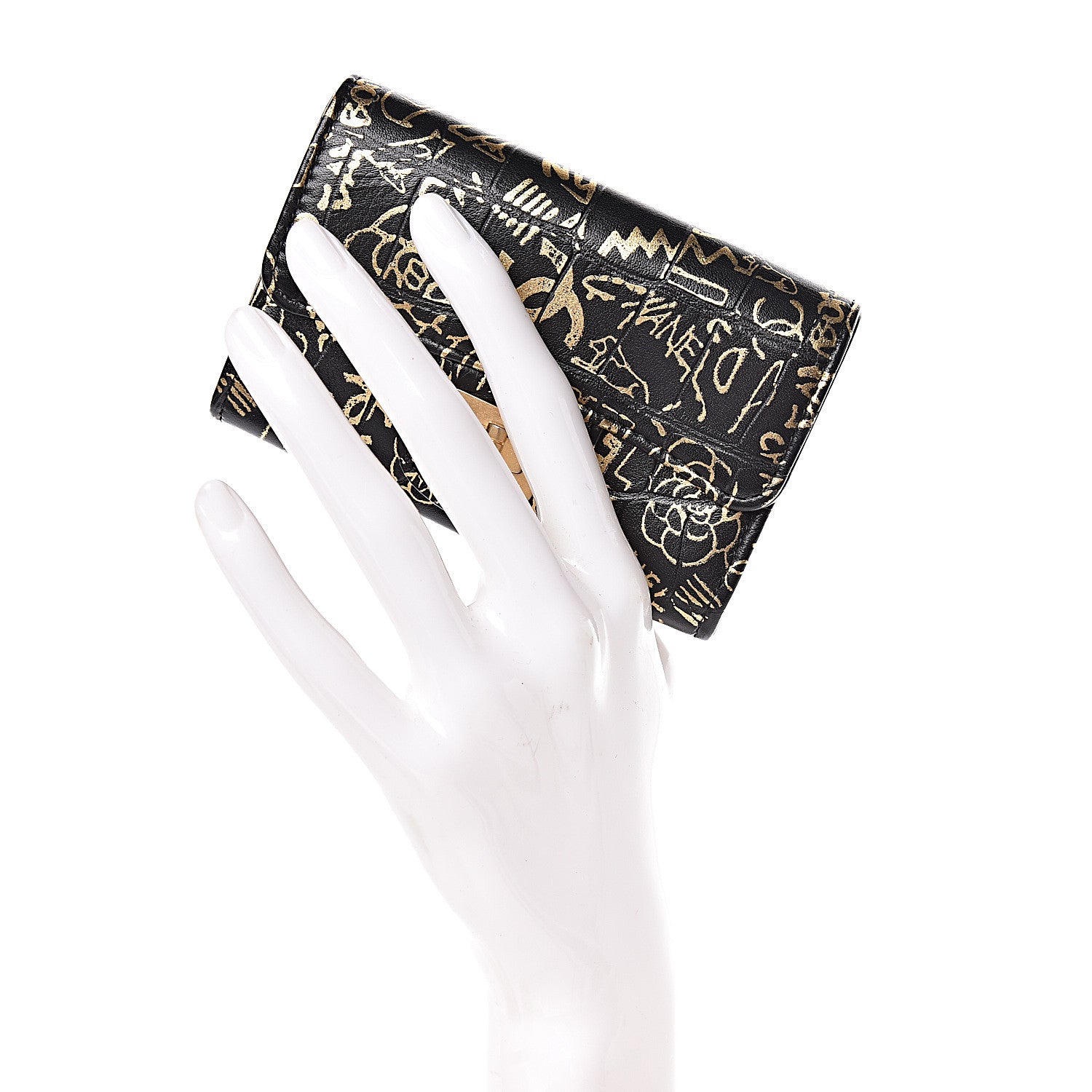 Chanel Calfskin Crocodile Embossed Graffiti Reissue Card Holder Wallet Black Gold 2 of 9