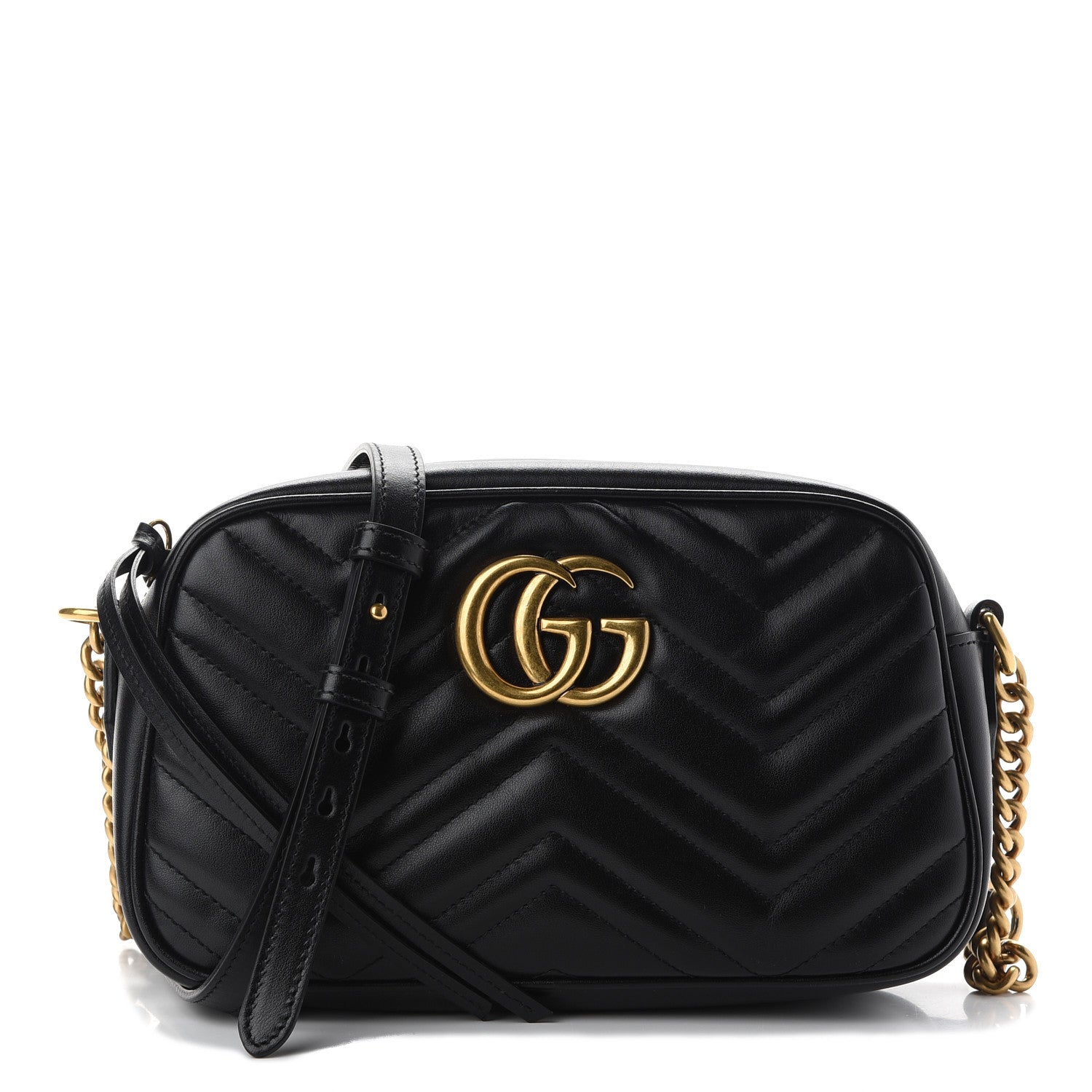 Gucci Calfskin Matelasse Small GG Marmont Chain Shoulder Bag Black 1 of 11