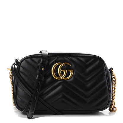 Gucci Calfskin Matelasse Small GG Marmont Chain Shoulder Bag Black 1 of 11