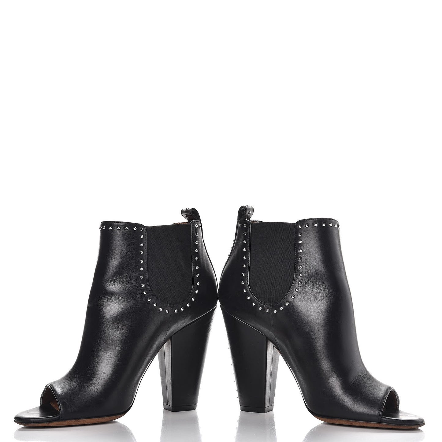 Calfskin Studded Chelsea Ouv Peep Toe Booties 38 Black