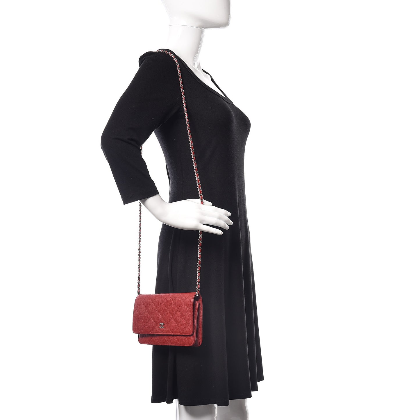 Caviar Quilted Wallet on Chain WOC Red