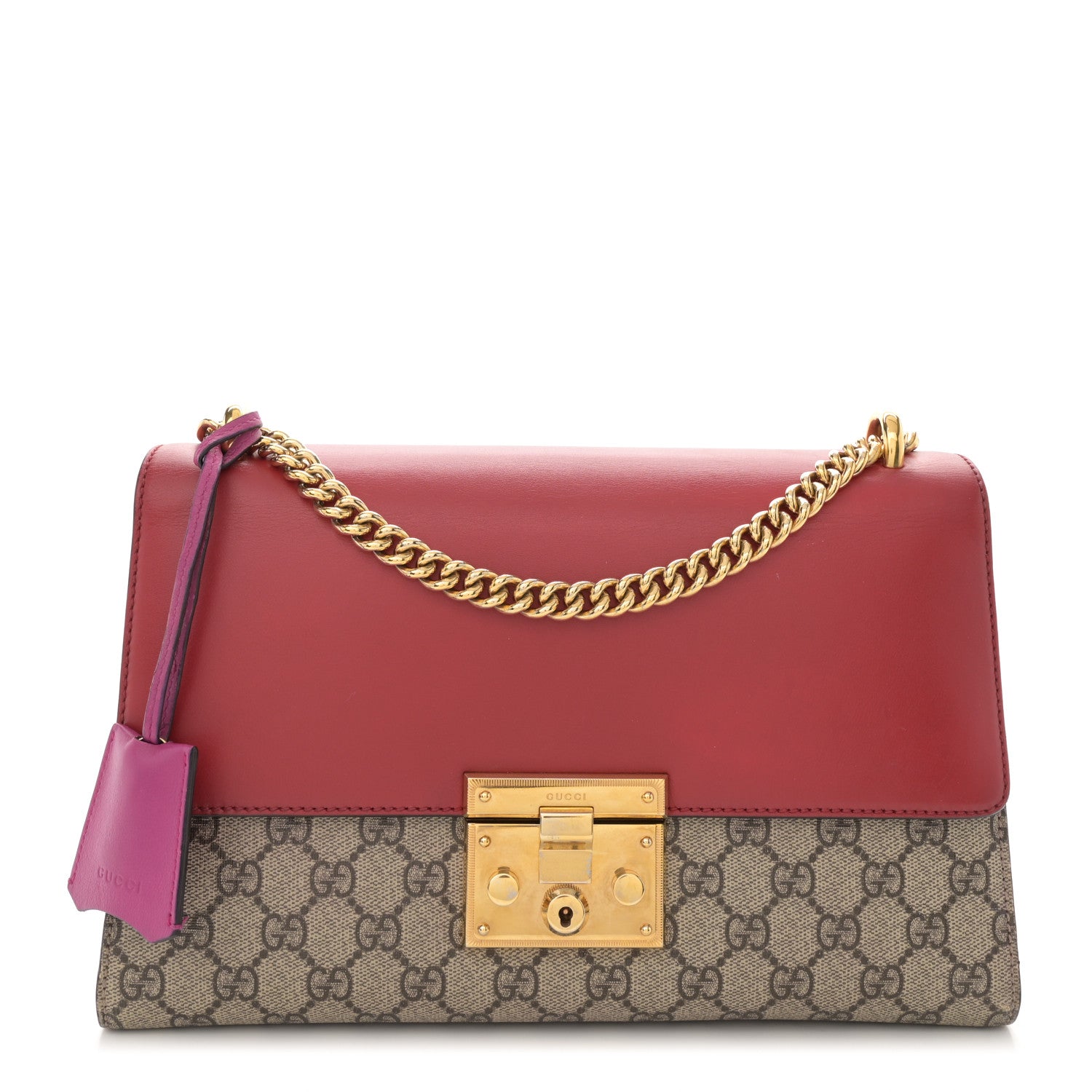 Gucci GG Supreme Monogram Calfskin Medium Padlock Shoulder Bag Beige Hibiscus Red New Rosette 1 of 14
