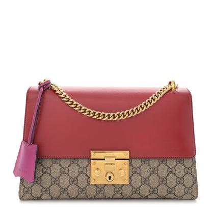 Gucci GG Supreme Monogram Calfskin Medium Padlock Shoulder Bag Beige Hibiscus Red New Rosette 1 of 14