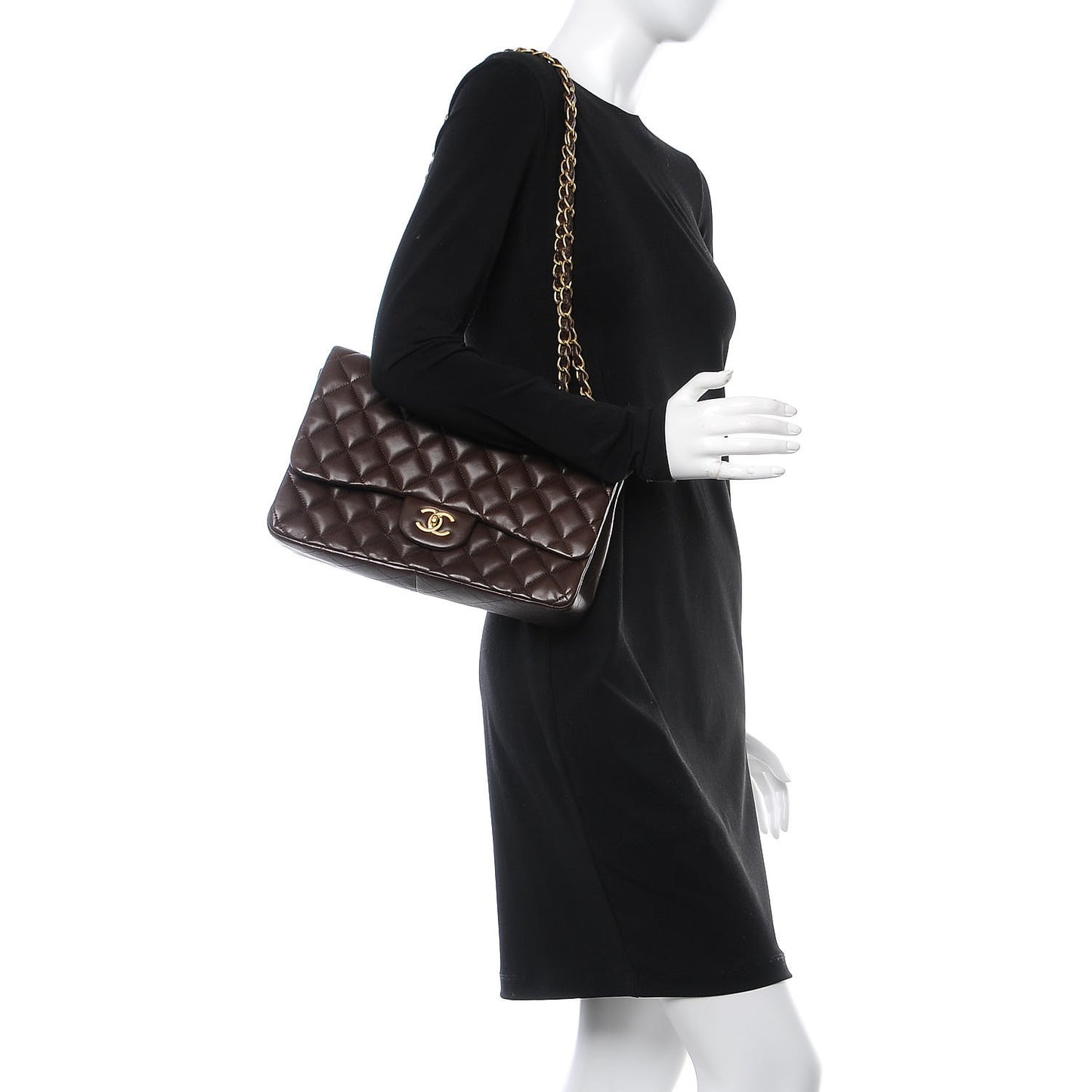 Lambskin Quilted Jumbo Single Flap Brown