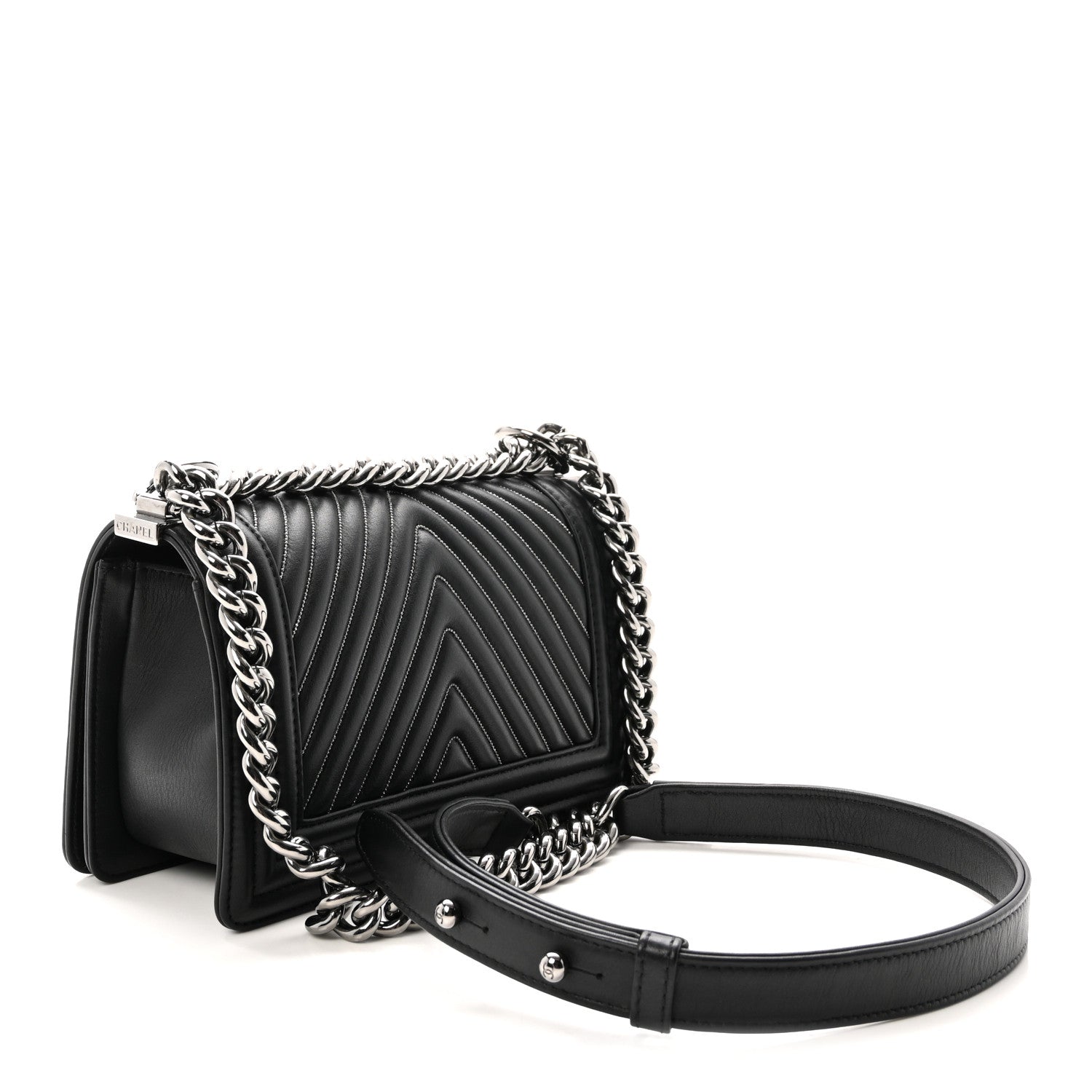 Chanel Calfskin Chain Chevron Small Boy Flap Black 3 of 10