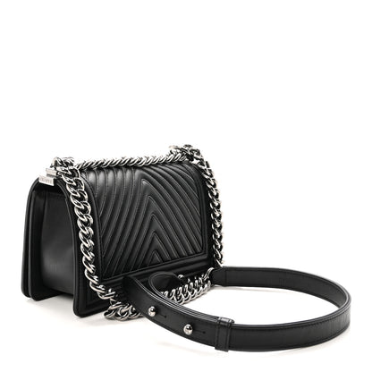 Chanel Calfskin Chain Chevron Small Boy Flap Black 3 of 10