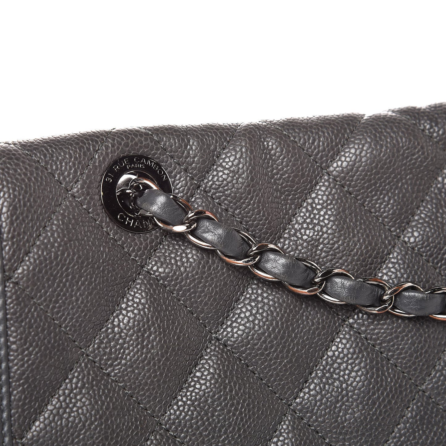 Caviar Quilted Medium French Riviera Flap Dark Grey