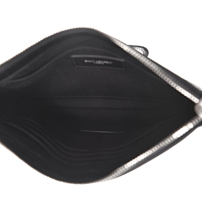 Saint Laurent Calfskin Crocodile Embossed Monogram Zip Pouch Black 5 of 7