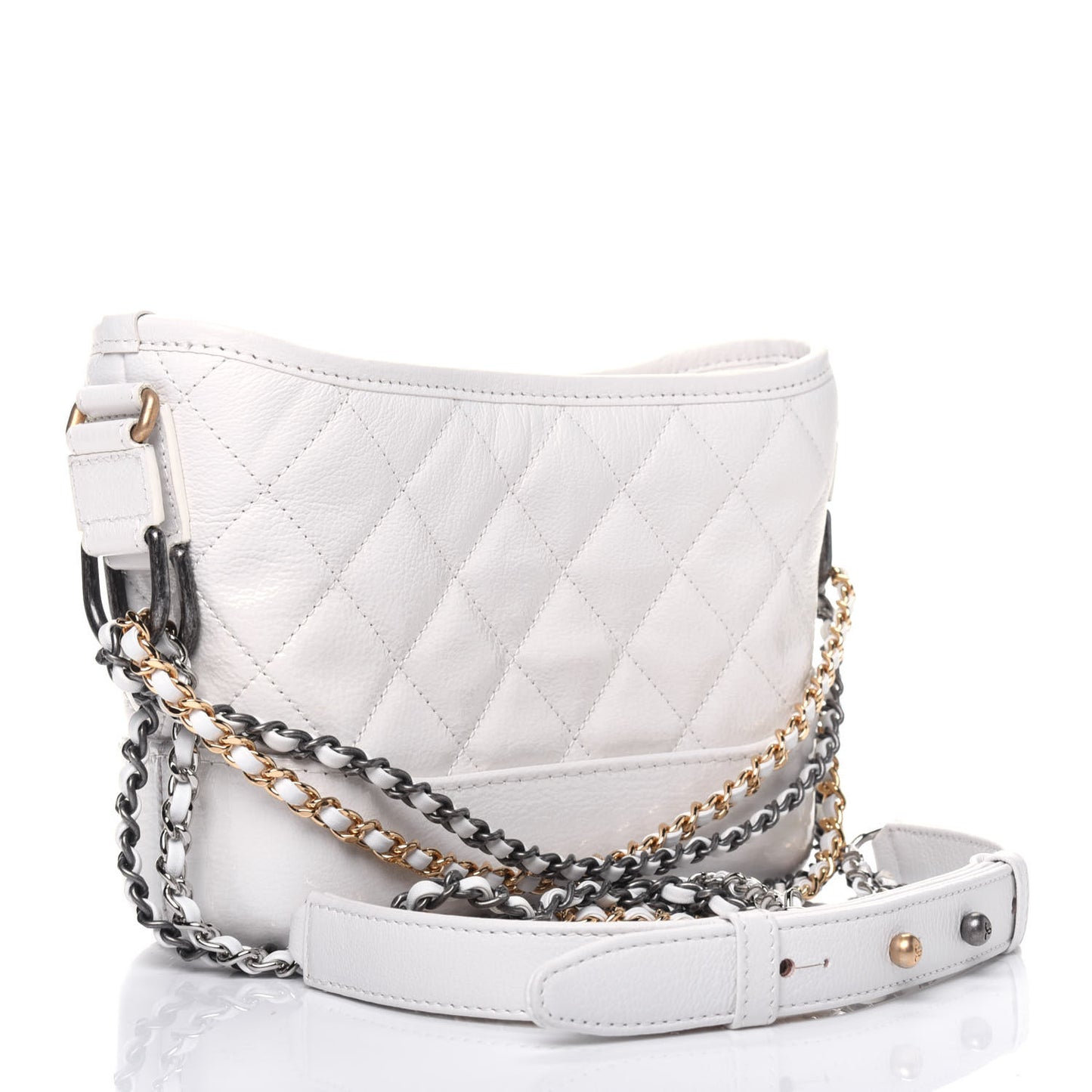 Patent Goatskin Quilted Small Gabrielle Hobo White