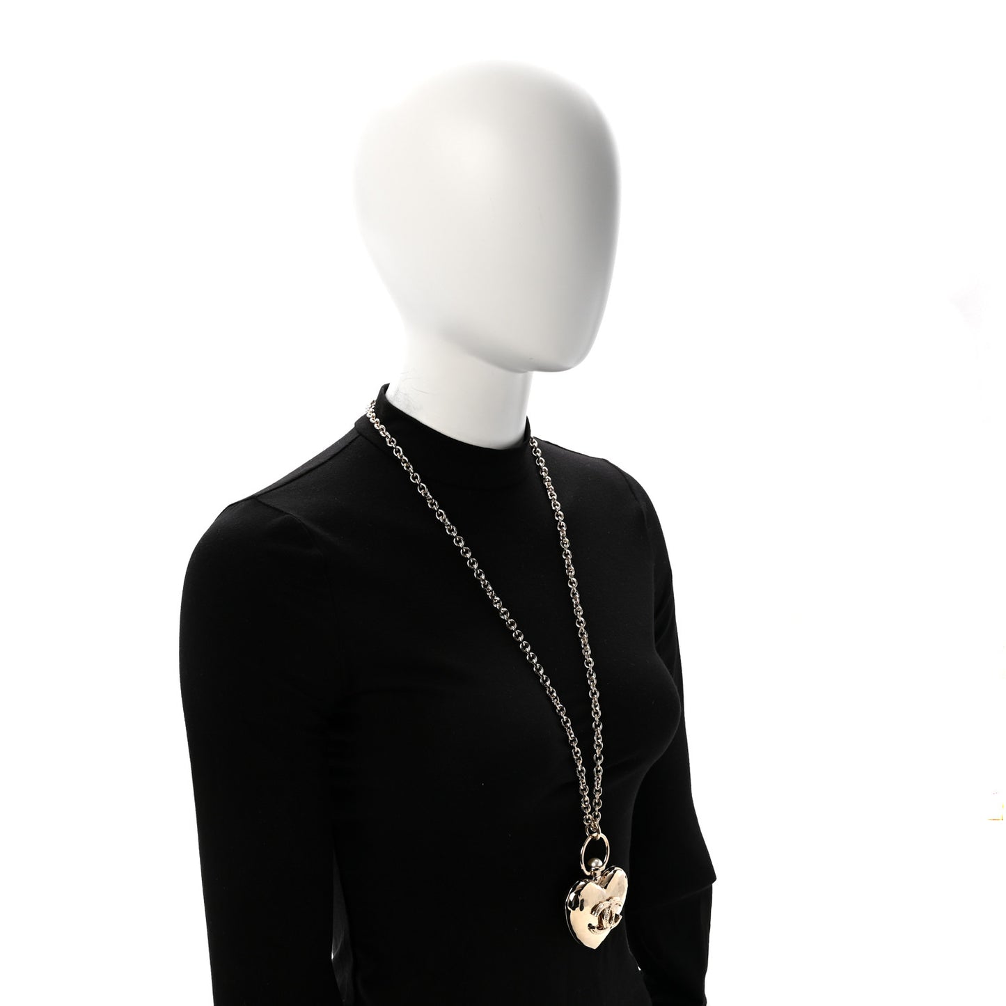 Metal CC Heart Locket Necklace Gold
