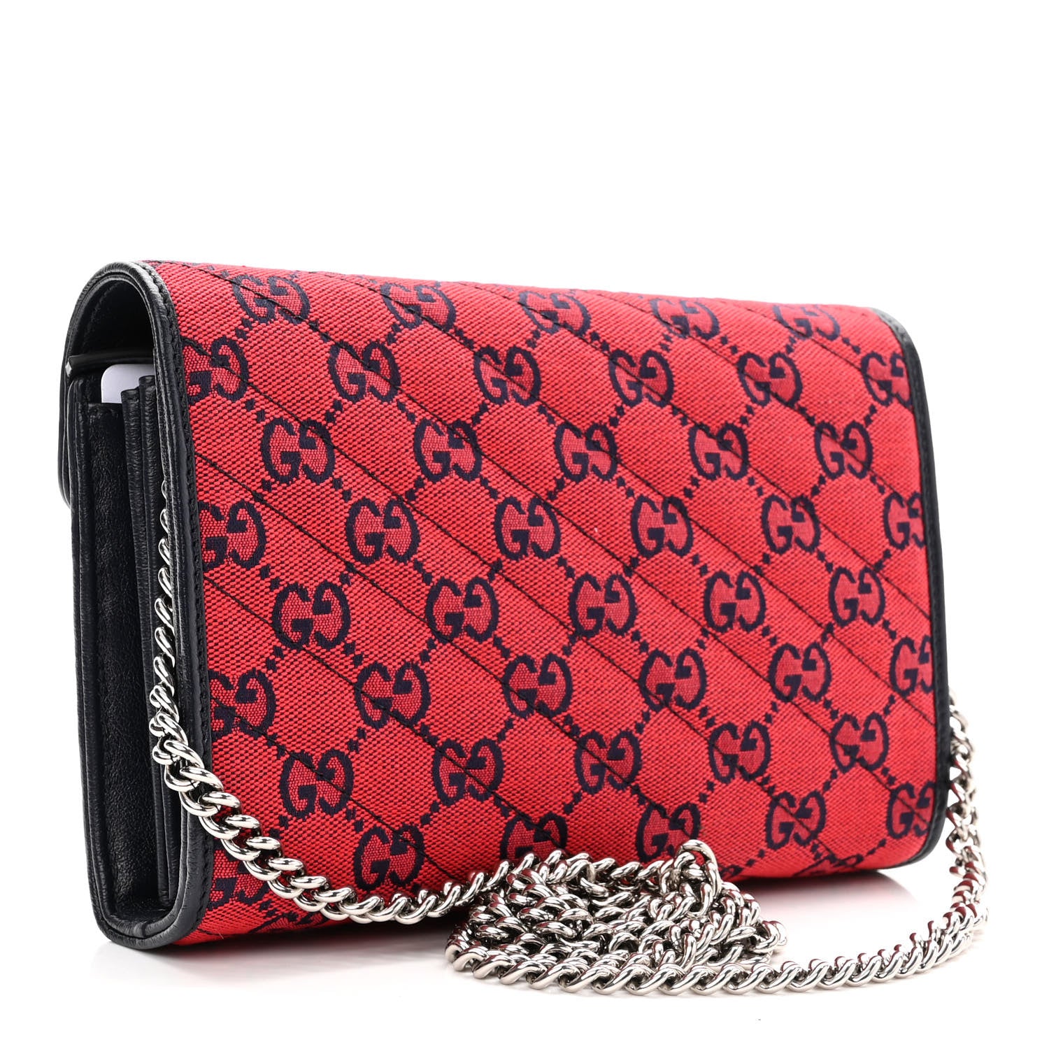 Gucci Monogram Multicolor Matelasse Diagonal GG Marmont Chain Wallet Red Blue 3 of 10