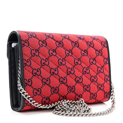 Gucci Monogram Multicolor Matelasse Diagonal GG Marmont Chain Wallet Red Blue 3 of 10