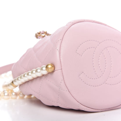 Chanel Calfskin Quilted Pearl Mini About Pearls Drawstring Bucket Light Pink 6 of 11