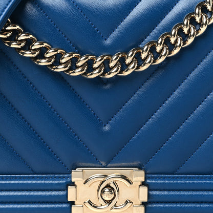 Chanel Lambskin Chevron Quilted New Medium Boy Flap Blue 8 of 10