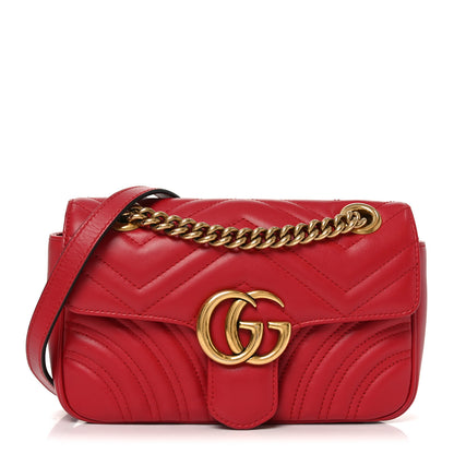Gucci Calfskin Matelasse Small GG Marmont Shoulder Bag Hibiscus Red 1 of 11