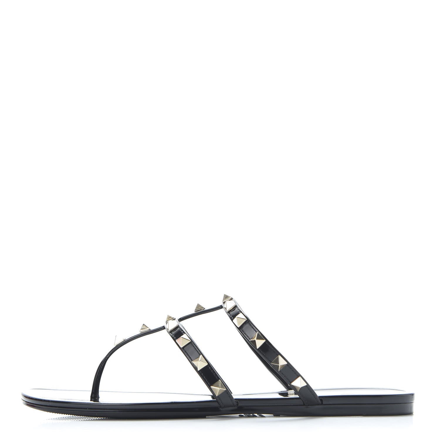 Valentino Garavani PVC Jelly Rockstud Caged Flat Thong Sandals 40 Black 1 of 9
