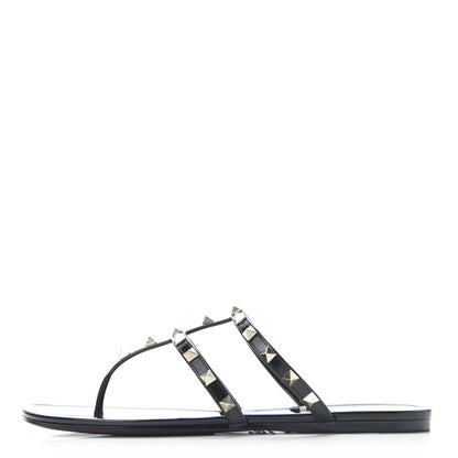 Valentino Garavani PVC Jelly Rockstud Caged Flat Thong Sandals 40 Black 1 of 9